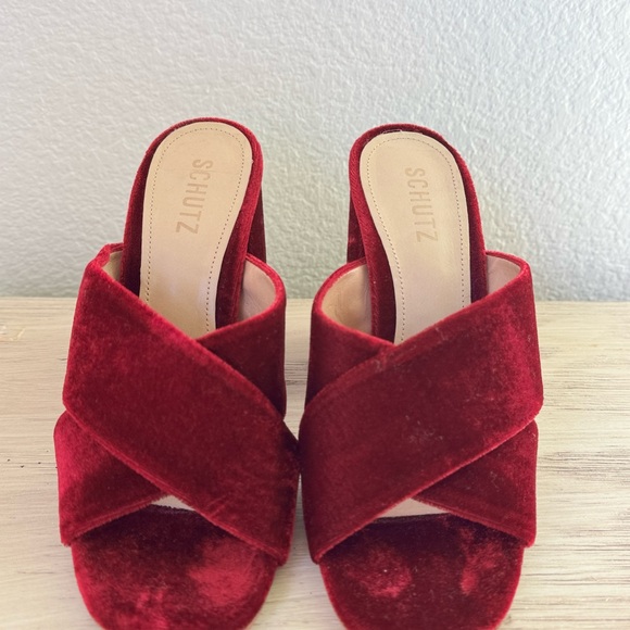 SCHUTZ Women's Burgundy Velvet Mules. Size 8 - Picture 2 of 5